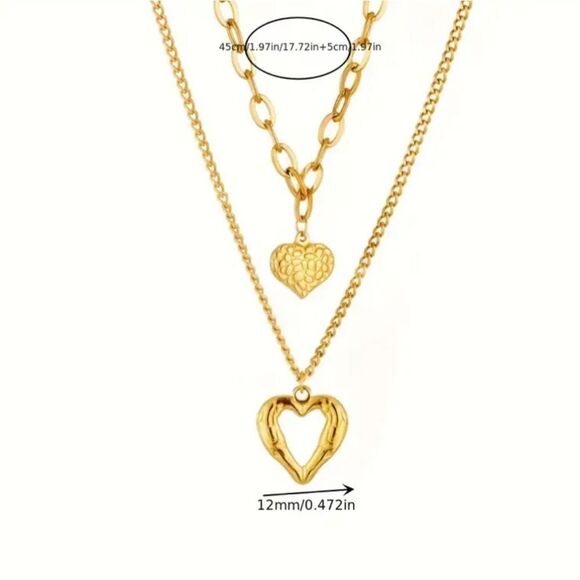 2 Heart Necklaces in Gold-Plated Stainless Steel - Picture 4 of 8